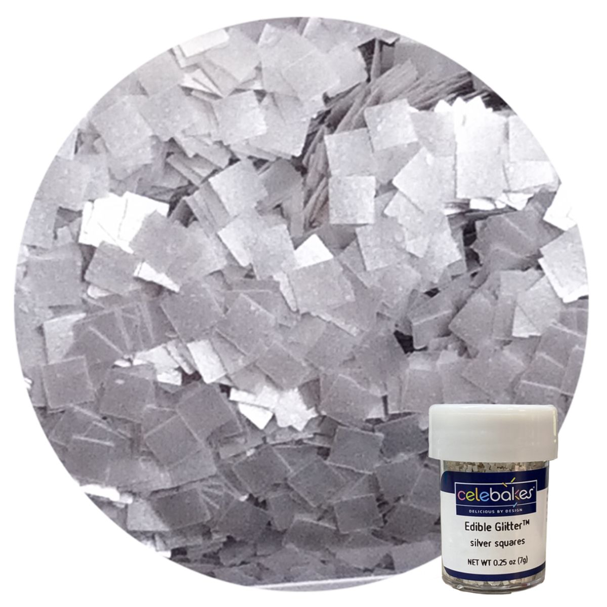 Celebakes by CK Products Silver Squares Edible Glitter, 25 oz.